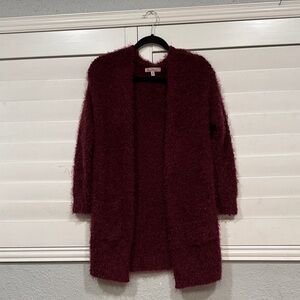 Love Tree Maroon Fuzzy Cardigan